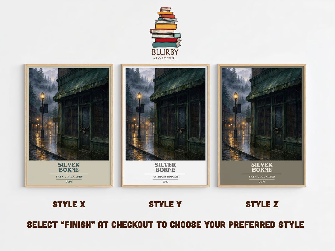 Silver Borne book cover print in frame leaning in hallway – fantasy wall art (mockup)