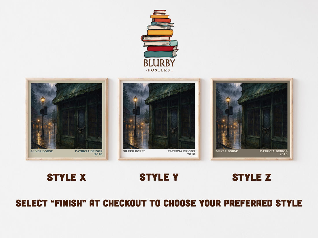 Silver Borne literary print in frame leaning in hallway – fantasy wall art (mockup)