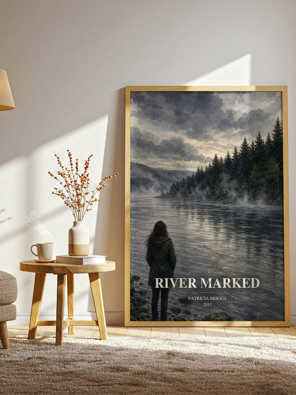 River Marked watercolour print in frame leaning in hallway – fantasy wall art