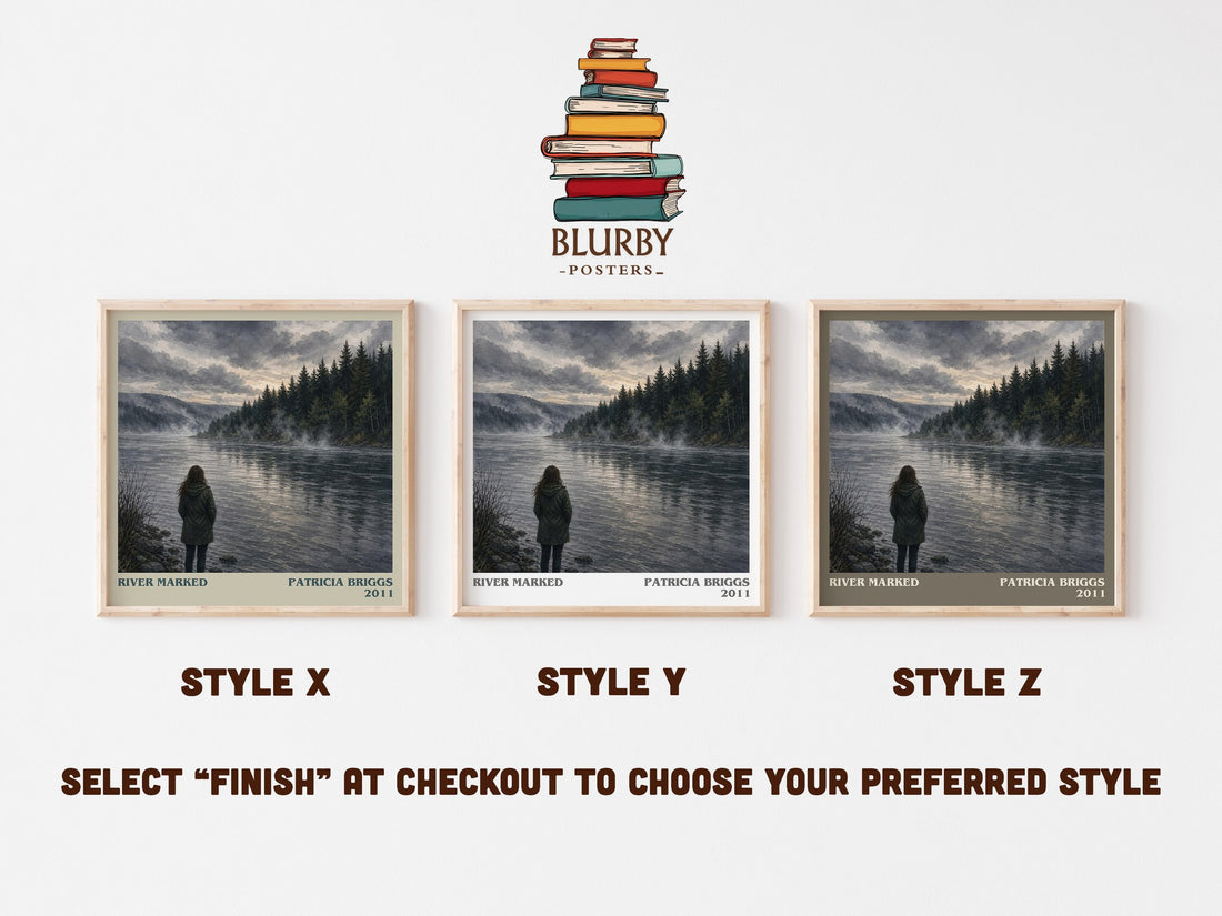 River Marked literary print in frame leaning in hallway – fantasy wall art (mockup)