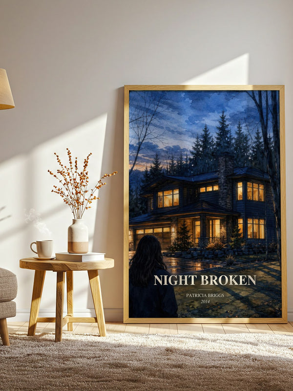 Night Broken watercolour print in frame leaning in hallway – fantasy wall art