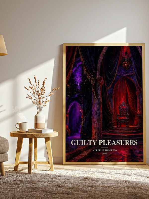 Guilty Pleasures watercolour print in frame leaning in hallway – fantasy wall art
