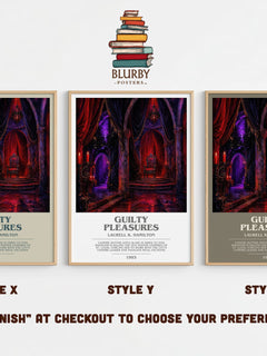 Guilty Pleasures bookish print in frame leaning in hallway – fantasy wall art