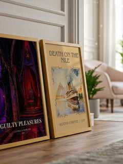 Guilty Pleasures watercolour print framed by window – literary home decor