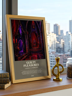 Guilty Pleasures bookish print framed by window – literary home decor