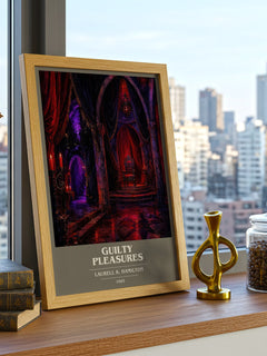 Guilty Pleasures book cover print framed by window – literary home decor
