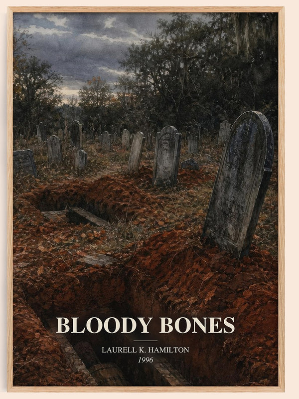 Bloody Bones watercolour book poster by Laurell K. Hamilton – framed literary art print