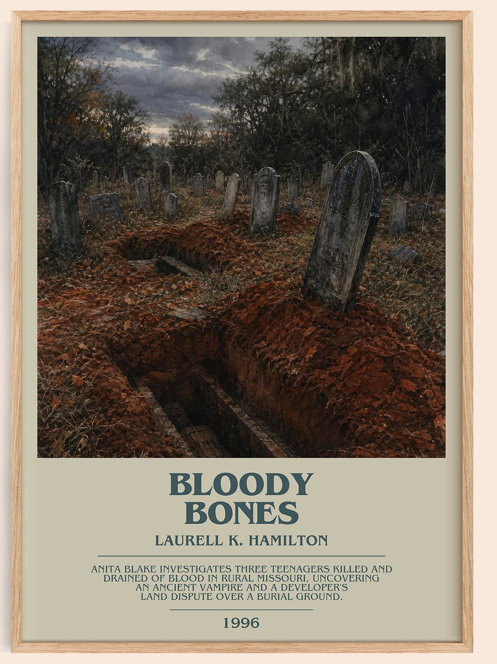 Bloody Bones bookish book poster by Laurell K. Hamilton – framed literary art print