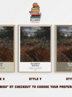Bloody Bones book cover print in frame leaning in hallway – fantasy wall art