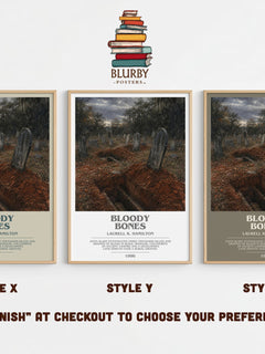 Bloody Bones bookish print in frame leaning in hallway – fantasy wall art