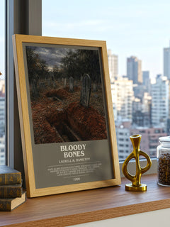 Bloody Bones bookish print framed by window – literary home decor