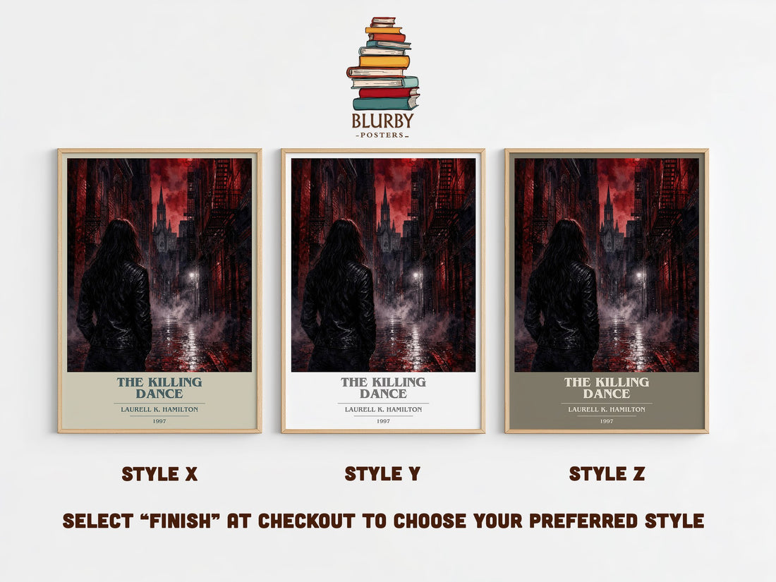 The Killing Dance book cover print in frame leaning in hallway – fantasy wall art (mockup)