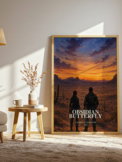 Obsidian Butterfly watercolour print in frame leaning in hallway – horror wall art