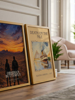 Obsidian Butterfly watercolour print framed by window – literary home decor