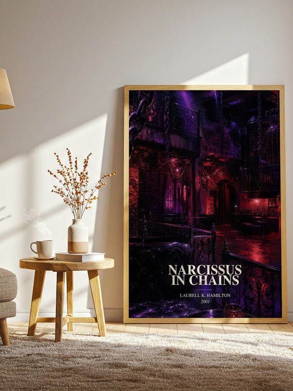 Narcissus in Chains watercolour print in frame leaning in hallway – fantasy wall art