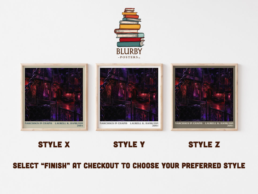 Narcissus in Chains literary print in frame leaning in hallway – fantasy wall art (mockup)