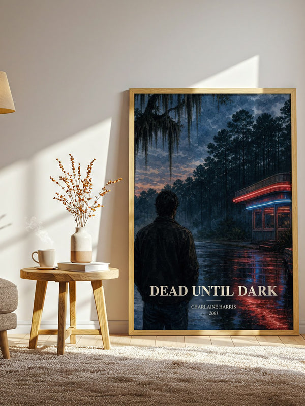 Dead Until Dark watercolour print in frame leaning in hallway – fantasy wall art
