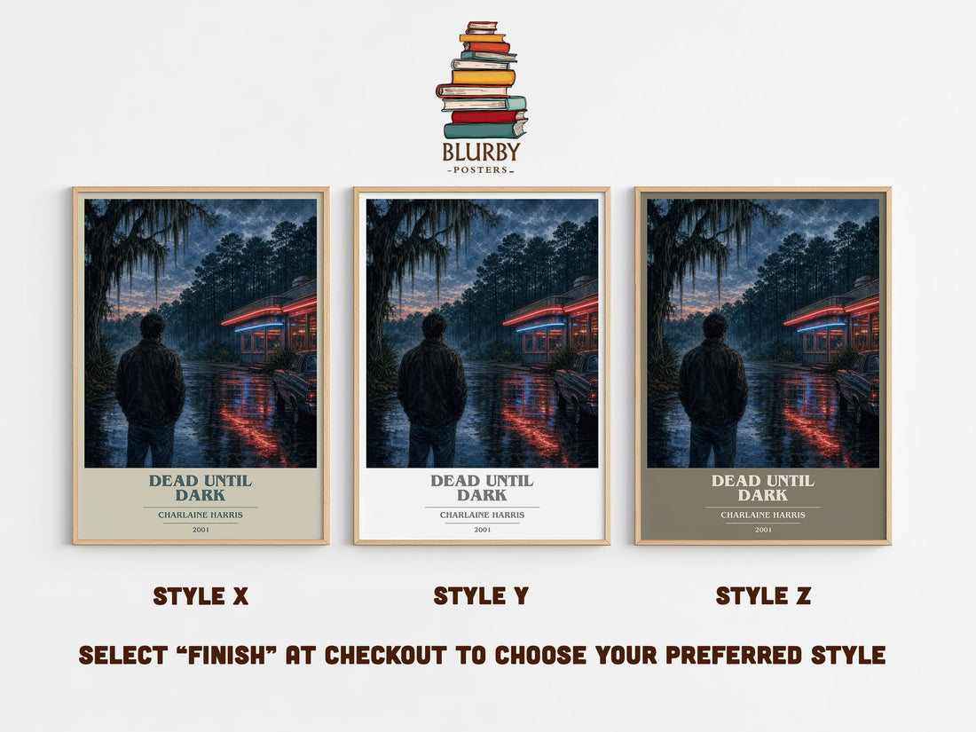 Dead Until Dark book cover print in frame leaning in hallway – fantasy wall art (mockup)