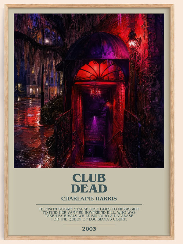 Club Dead bookish book poster by Charlaine Harris – framed literary art print