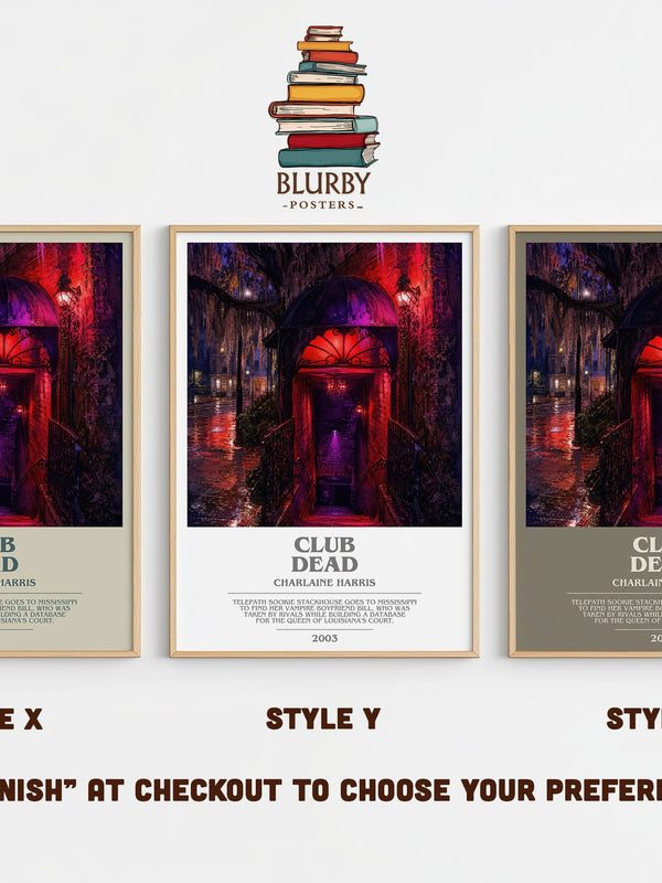 Club Dead bookish print in frame leaning in hallway – fantasy wall art
