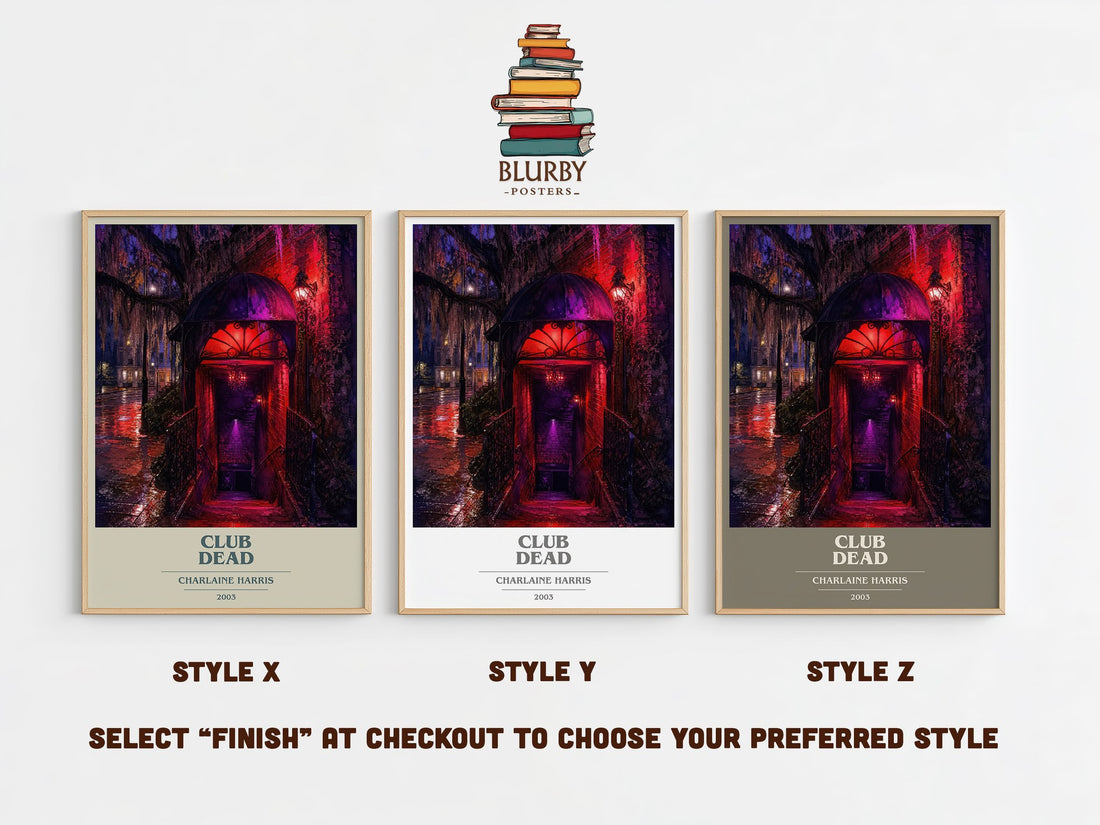 Club Dead book cover print in frame leaning in hallway – fantasy wall art (mockup)