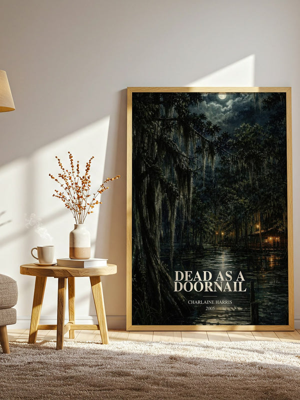 Dead as a Doornail watercolour print in frame leaning in hallway – fantasy wall art
