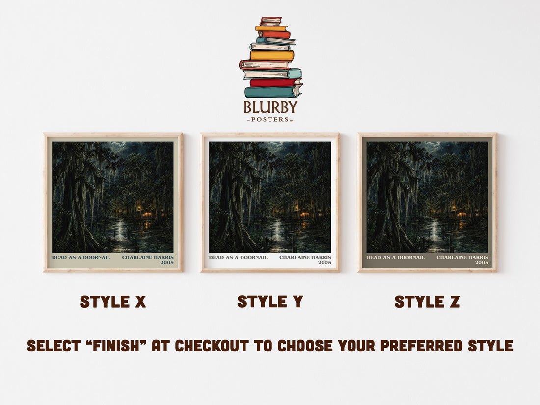 Dead as a Doornail literary print in frame leaning in hallway – fantasy wall art (mockup)