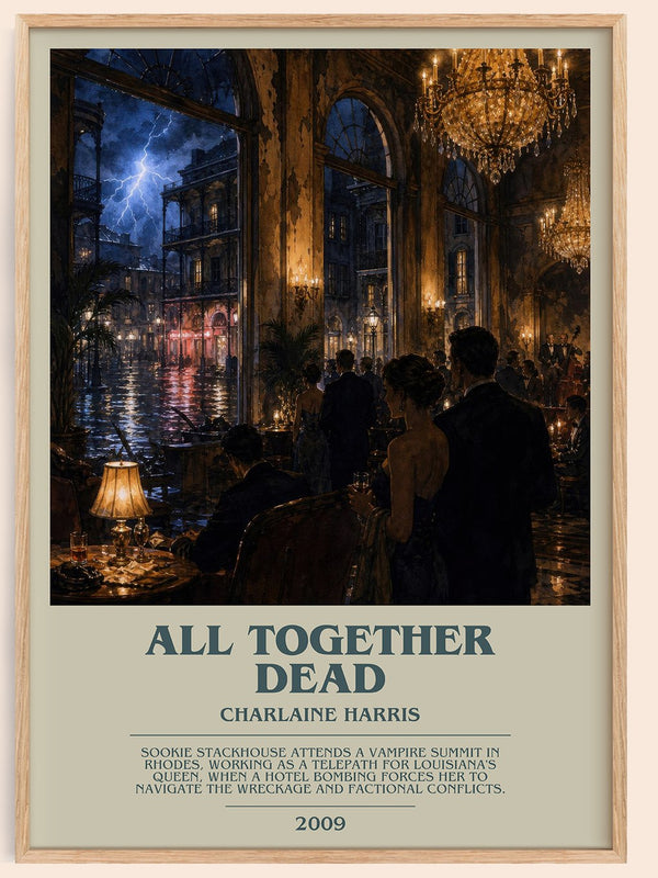All Together Dead bookish book poster by Charlaine Harris – framed literary art print
