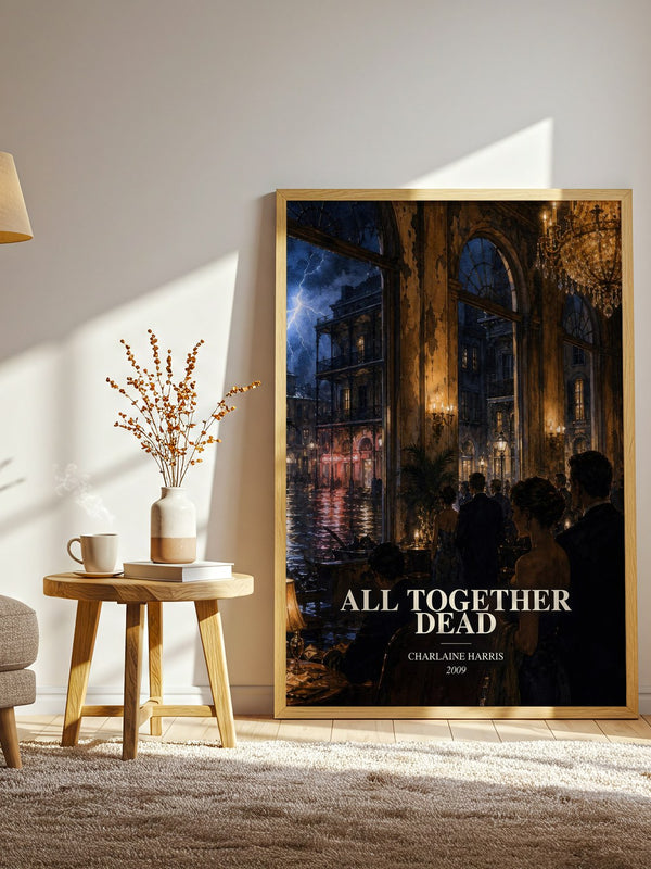 All Together Dead watercolour print in frame leaning in hallway – fantasy wall art