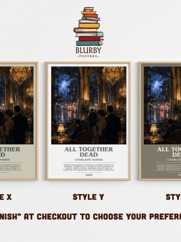All Together Dead bookish print in frame leaning in hallway – fantasy wall art