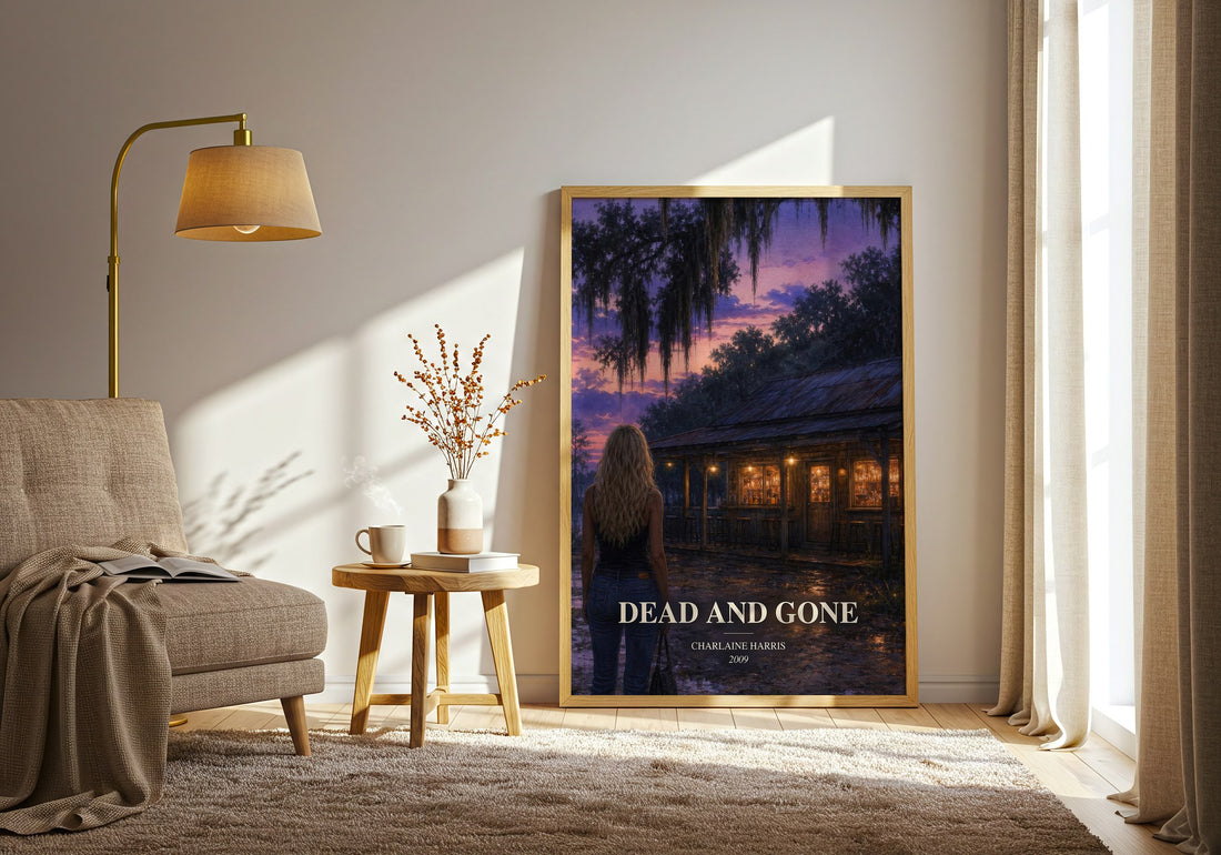 Dead and Gone watercolour print in frame leaning in hallway – fantasy wall art (mockup)