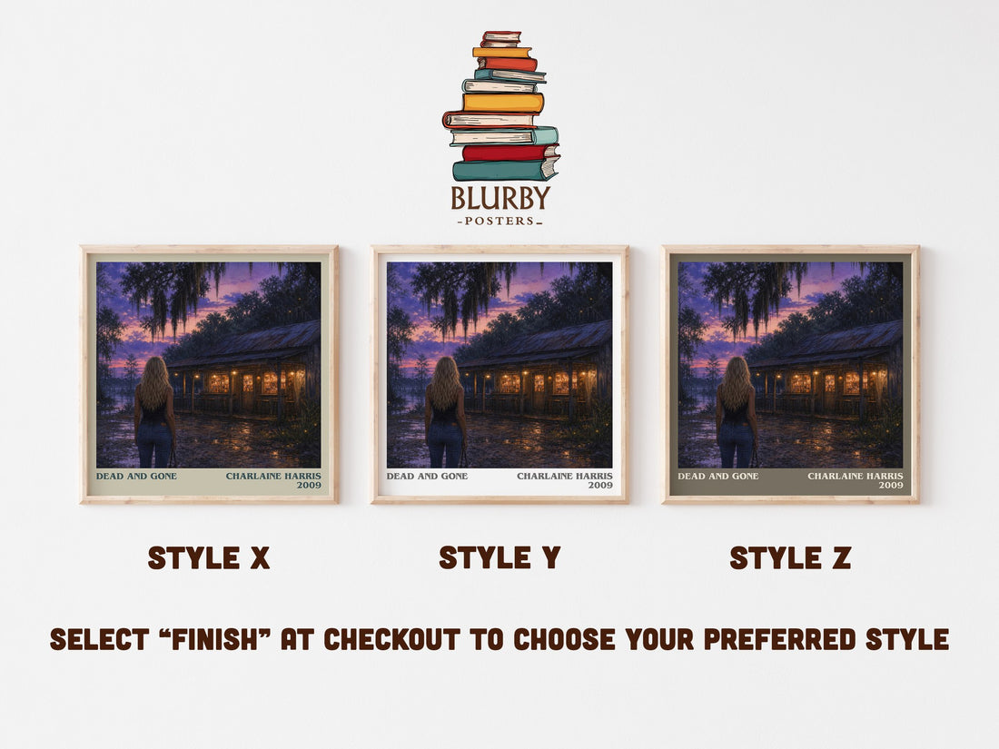 Dead and Gone literary print in frame leaning in hallway – fantasy wall art (mockup)