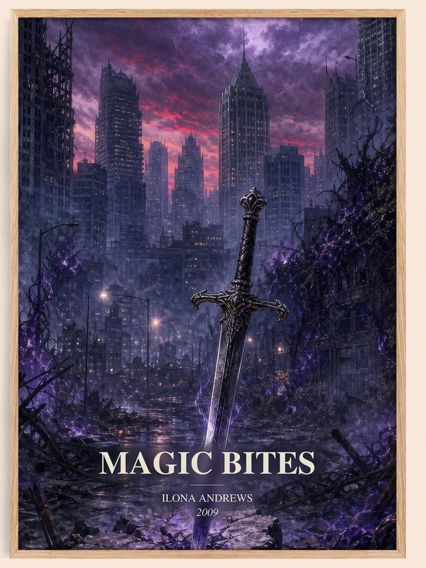Magic Bites watercolour book poster by Ilona Andrews – framed literary art print