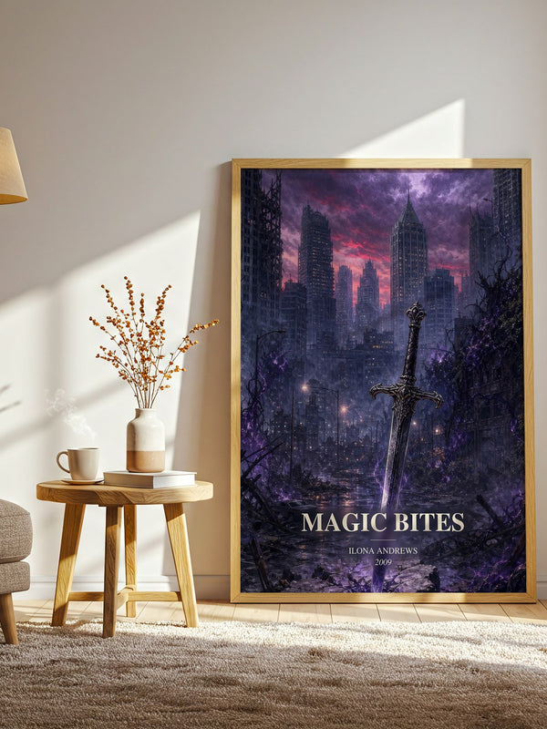 Magic Bites watercolour print in frame leaning in hallway – fantasy wall art