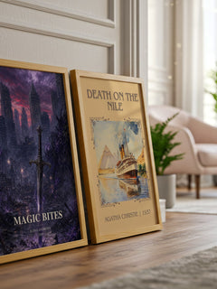 Magic Bites watercolour print framed by window – literary home decor