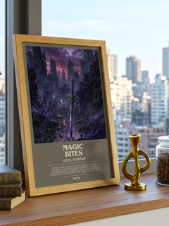 Magic Bites bookish print framed by window – literary home decor