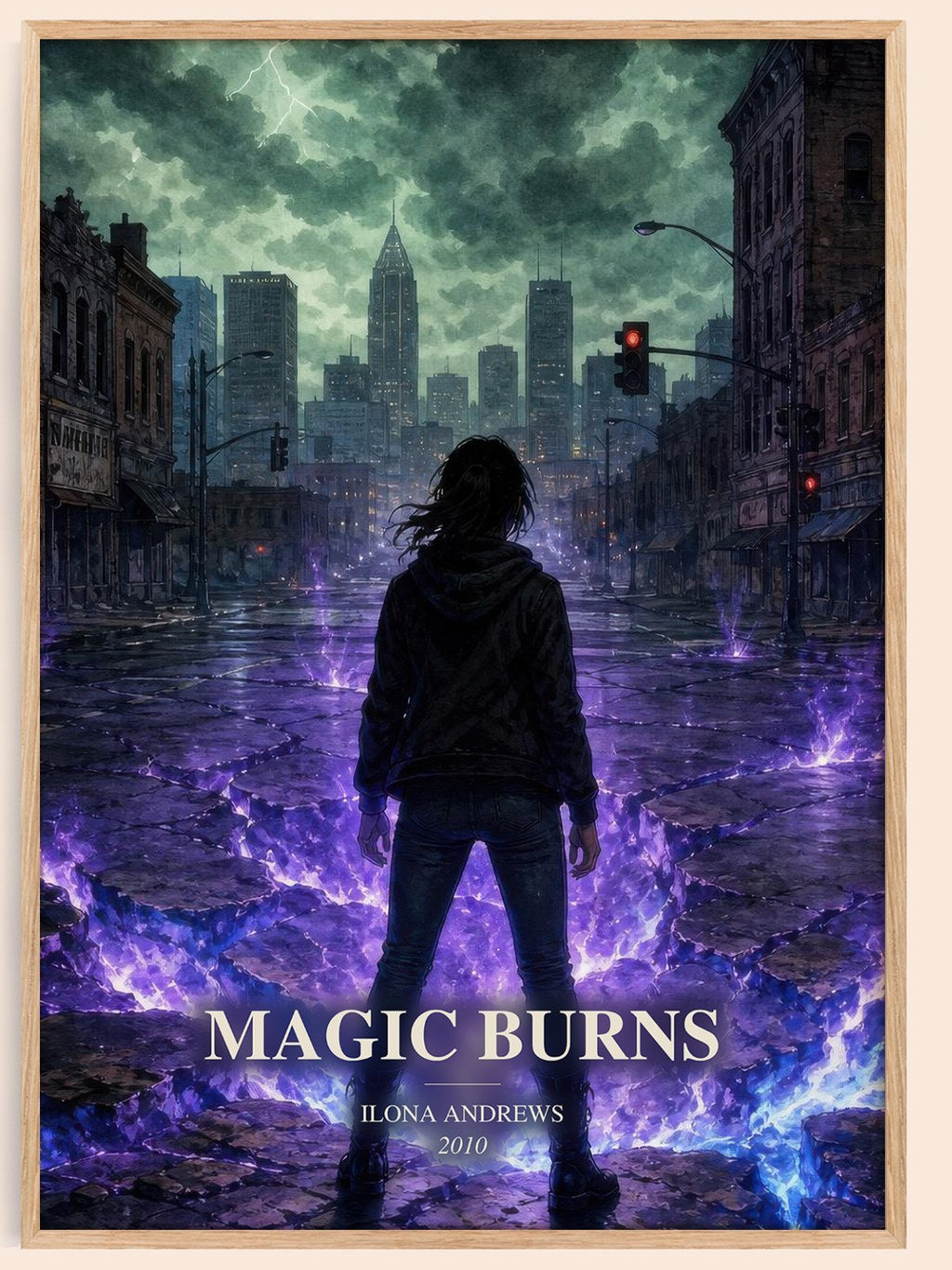 Magic Burns watercolour book poster by Ilona Andrews – framed literary art print
