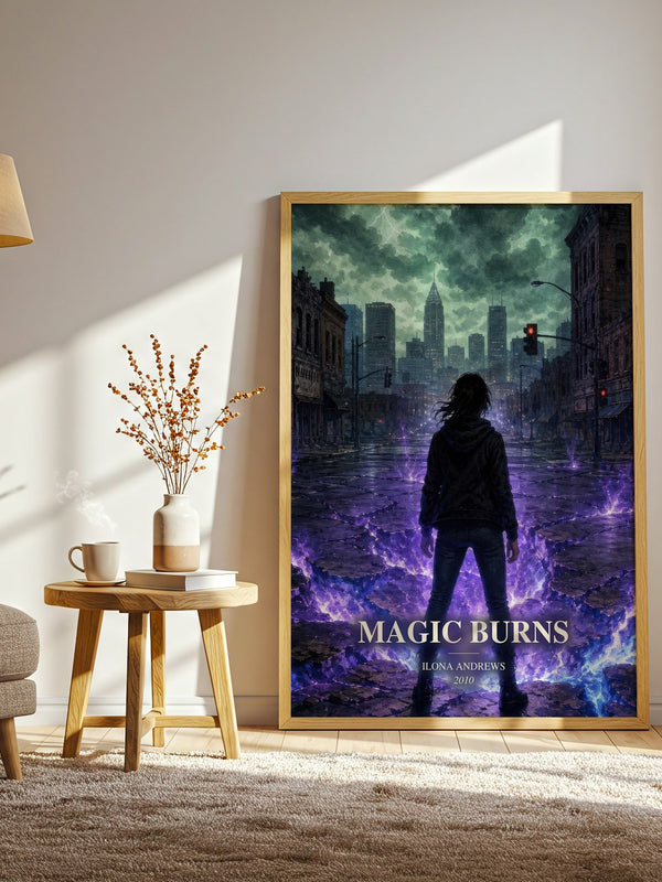 Magic Burns watercolour print in frame leaning in hallway – fantasy wall art
