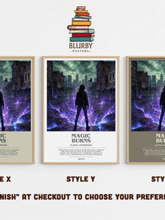 Magic Burns bookish print in frame leaning in hallway – fantasy wall art