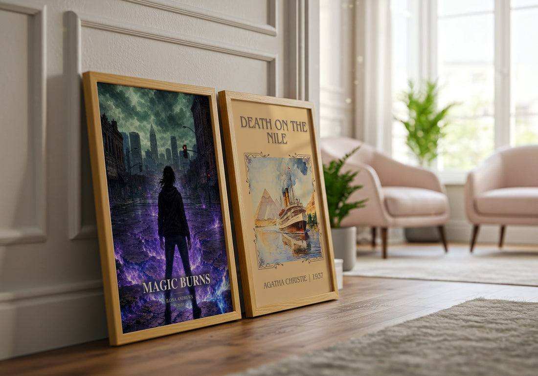 Magic Burns watercolour print framed by window – literary home decor