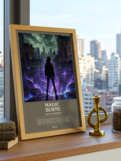 Magic Burns bookish print framed by window – literary home decor