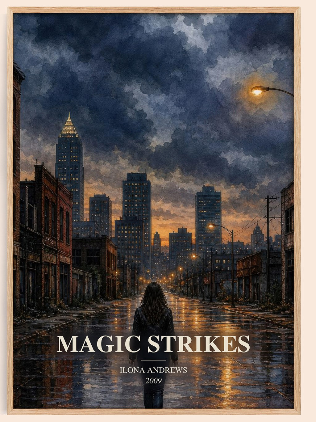 Magic Strikes watercolour book poster by Ilona Andrews – framed literary art print
