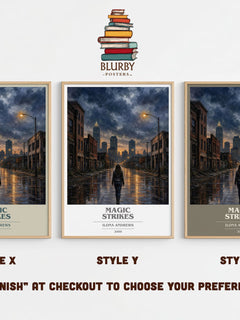 Magic Strikes book cover print in frame leaning in hallway – fantasy wall art