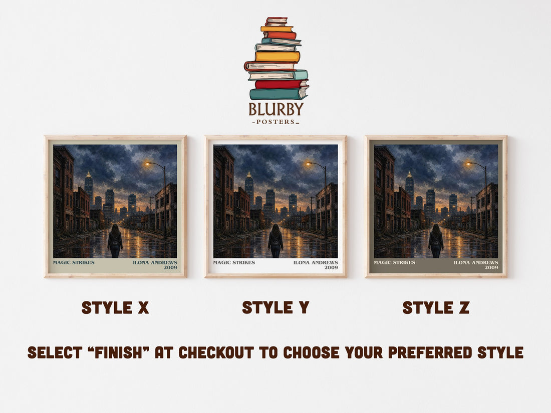 Magic Strikes literary print in frame leaning in hallway – fantasy wall art (mockup)
