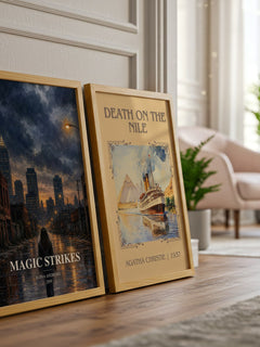 Magic Strikes watercolour print framed by window – literary home decor