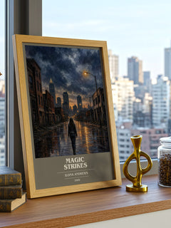 Magic Strikes book cover print framed by window – literary home decor