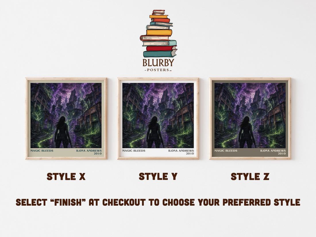 Magic Bleeds literary print in frame leaning in hallway – fantasy wall art (mockup)