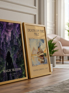 Magic Bleeds watercolour print framed by window – literary home decor