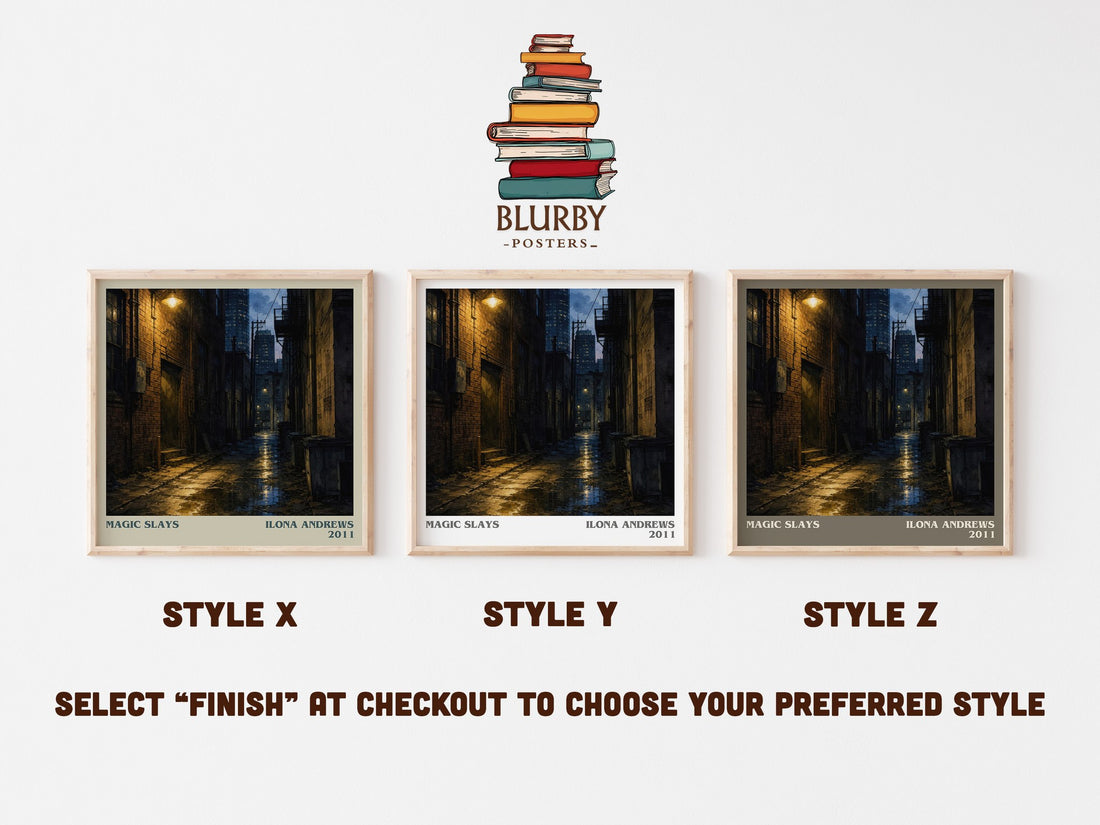 Magic Slays literary print in frame leaning in hallway – fantasy wall art (mockup)