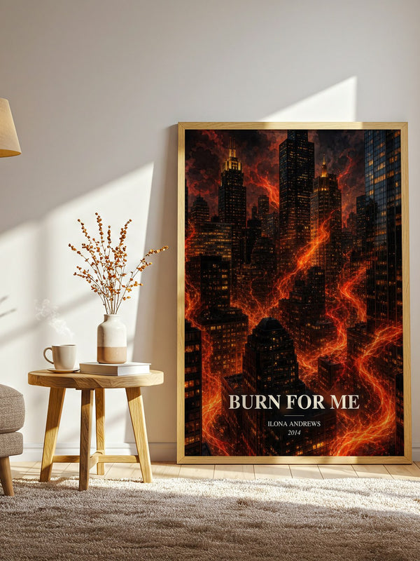 Burn for Me watercolour print in frame leaning in hallway – fantasy wall art